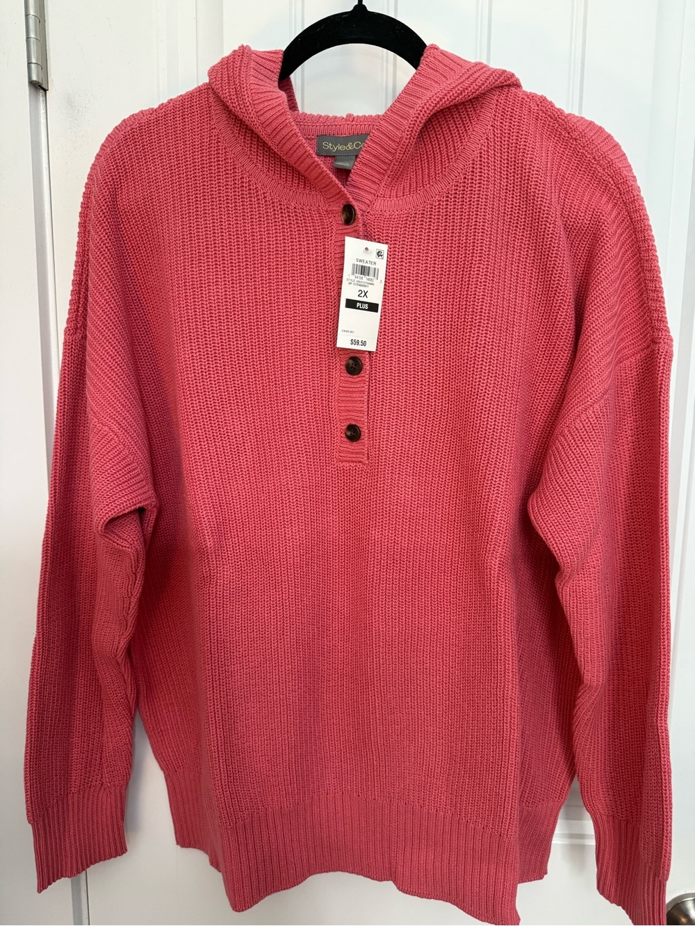 Style & Co. Women’s Pink Hooded Knit Sweater